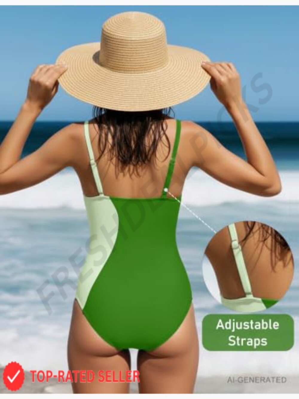 One Piece Swimsuit Full Coverage Tummy Control Square Neck Adjustable Straps View 4